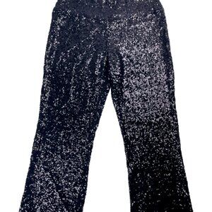 Norma Kamali Black Sequin Flare Pants Size L Glam Sparkle